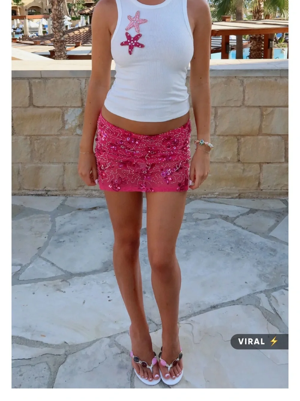 white fox Capri Cove Beaded Mini Skirt Pink - Picture 3 of 3